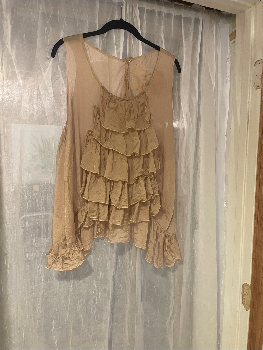 Magnolia Pearl Silk Taupe/Blush Ruffle-Front Sleeveless Tank